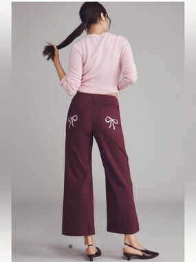 Anthropologie Maeve- Colette Pant w/Pink Bow Pockets, Dried Plum, Size 33 NWT